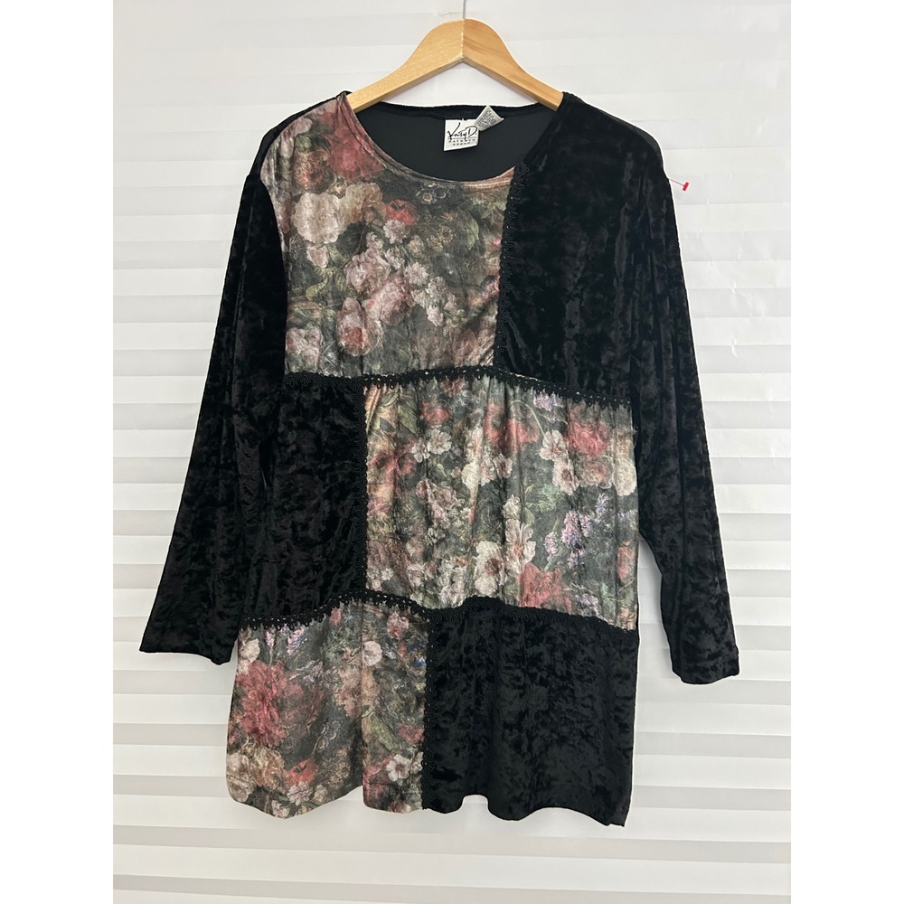 Kathryn Deene Womens Plus 18/20 Floral Patchwork Crushed Velvet Grunge Tunic Top